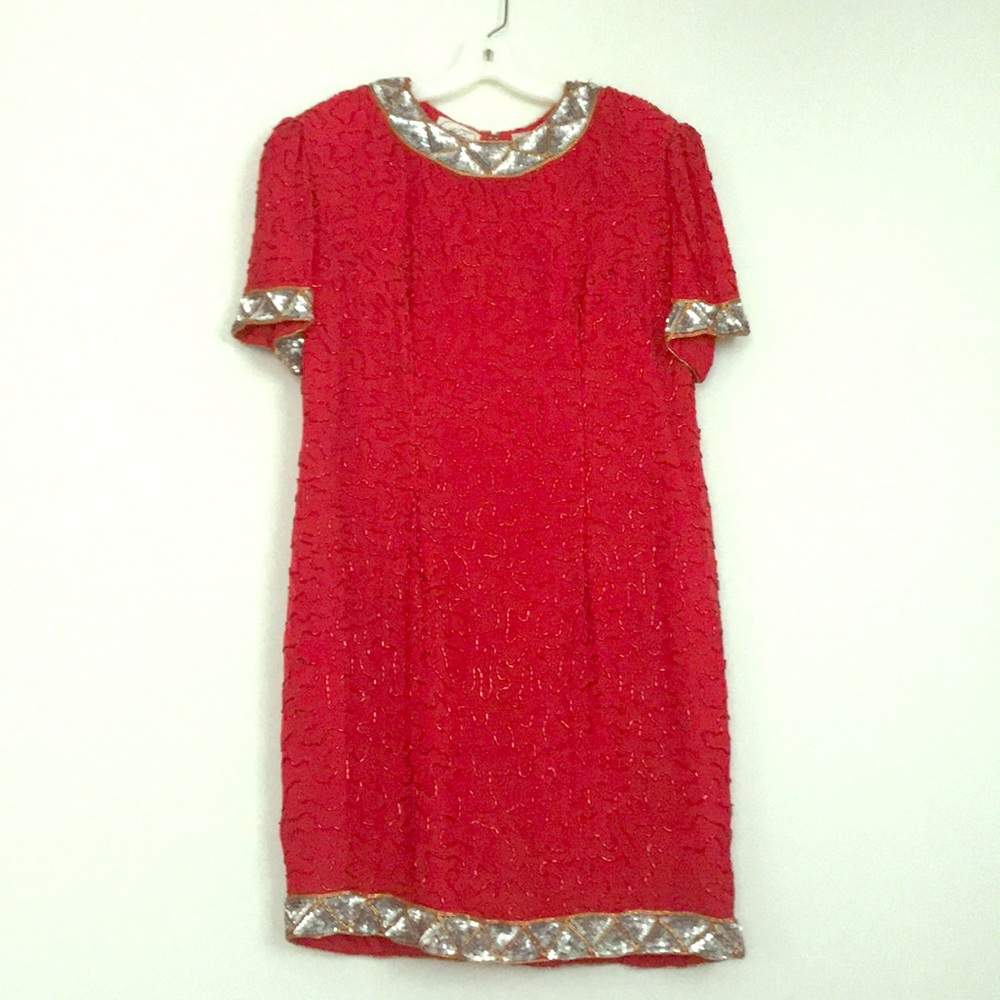 red sequins beaded dress vintage